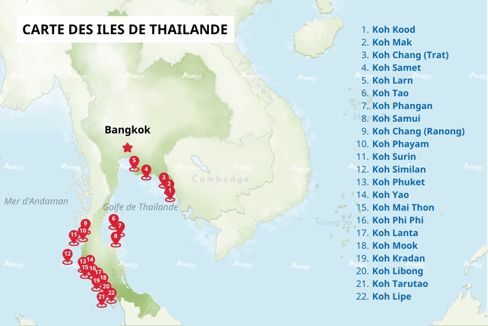 carte des 22 îles de la Thaïlande
