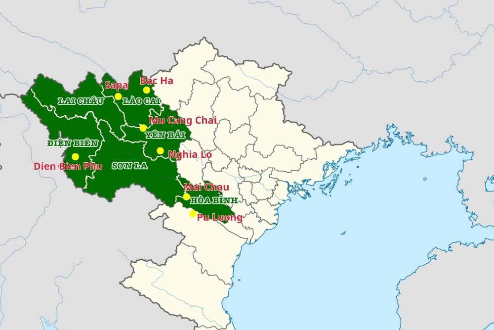carte vietnam nord ouest