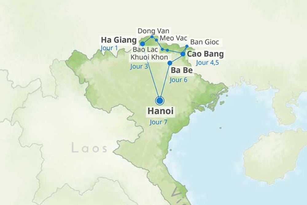 cartes chutes ban gioc, circuit ha giang ban gioc ba be, itinéraire ban gioc
