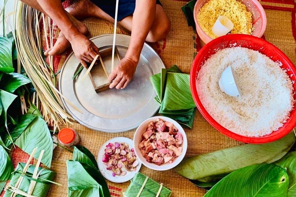 Ingrédients pour faire un gâteau Chung vietnamien