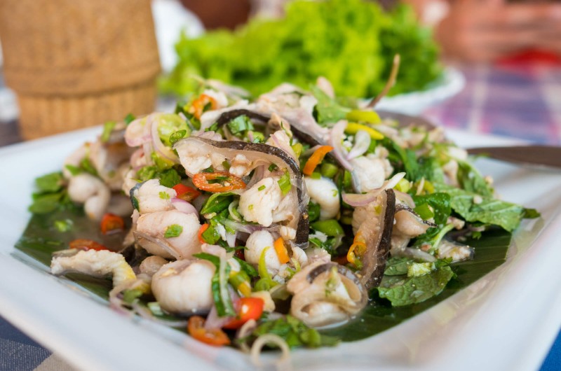 nong khiaw, laos, voyage, asiatica travel, cuisine, plat, salade