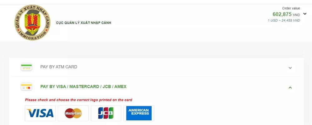 paiement en ligne de l'e-visa Vietnam