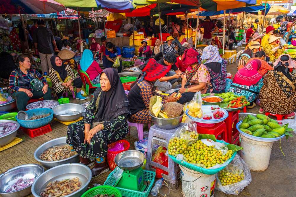 Le marché central de Kampot, Cambodge