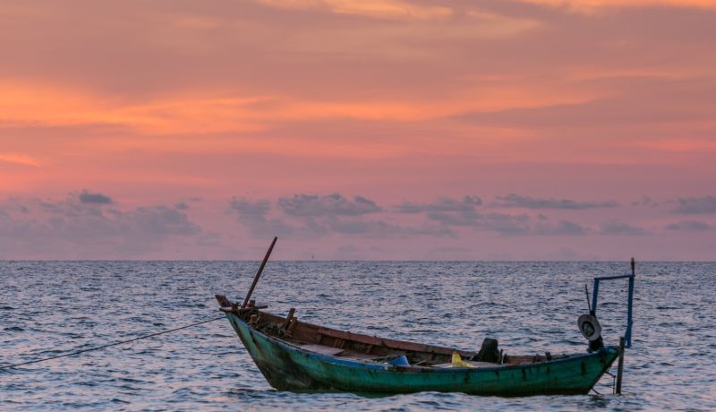phu quoc, vietnam, ile, mer, bateau, coucher soleil