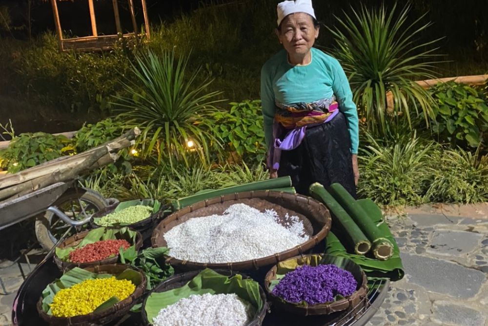 pu bin, guide voyage pu bin, cours de cuisine, riz gluant à cinq couleurs