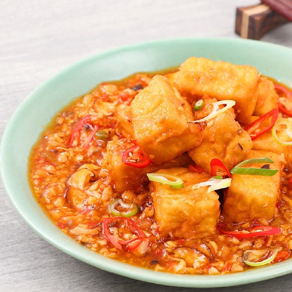 Tofu farci sauté aux tomates ou dau hu nhoi thit