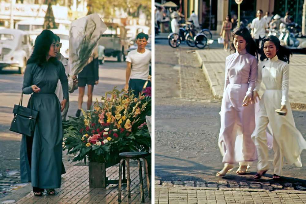 Ao Dai aux manches raglan dans les rues de Saigon dans les années 1960