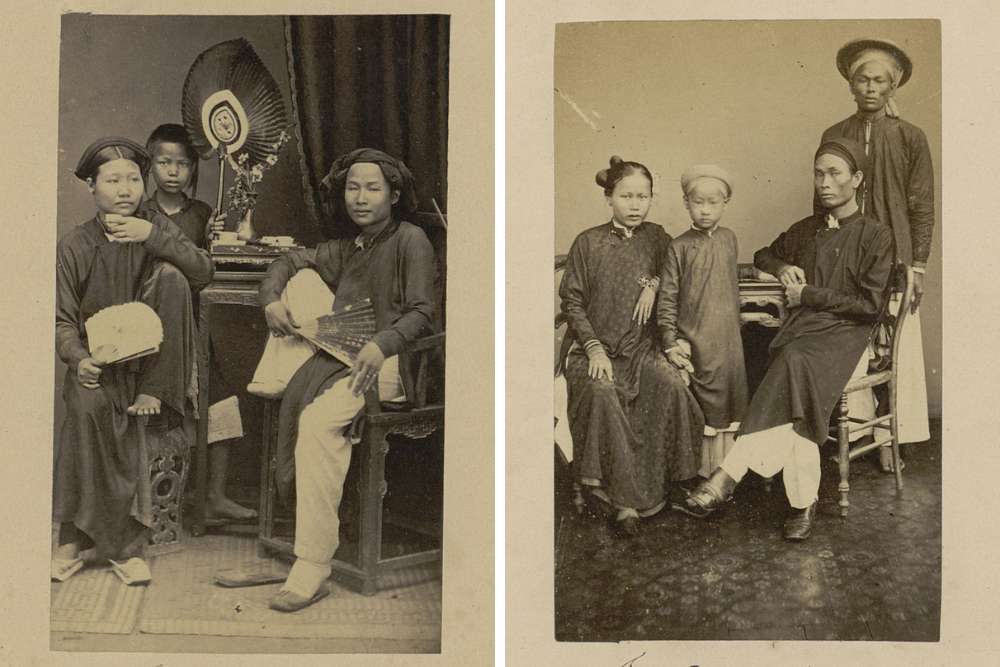les familles dans la tenue traditionnelle vietnamienne à Tonkin et Annam au XIXe siècle