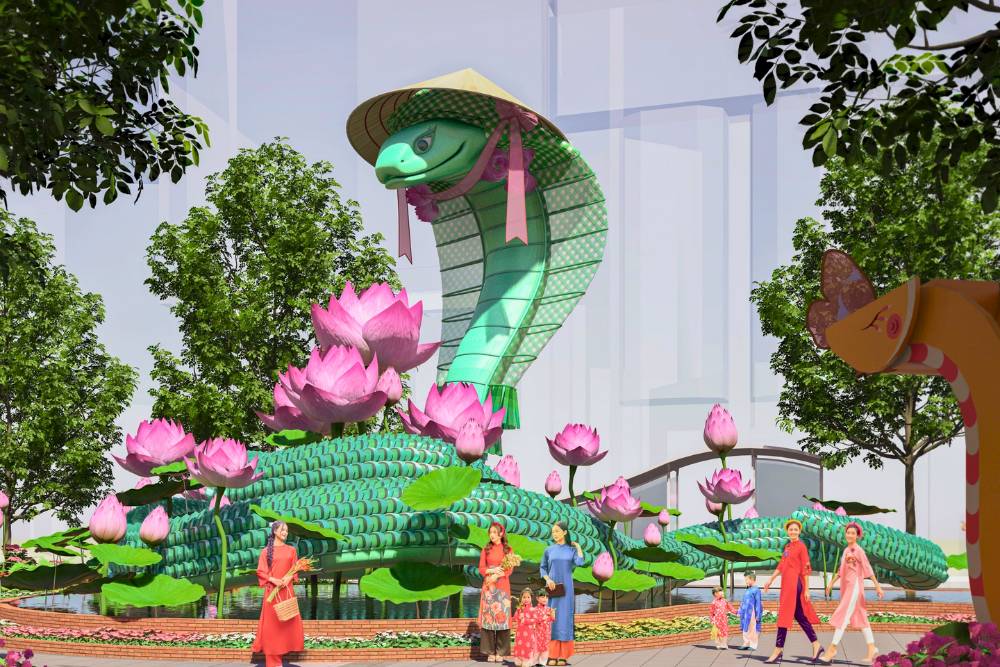 statue du serpent le signe astrologique de l'année lunaire 2025 à Saigon
