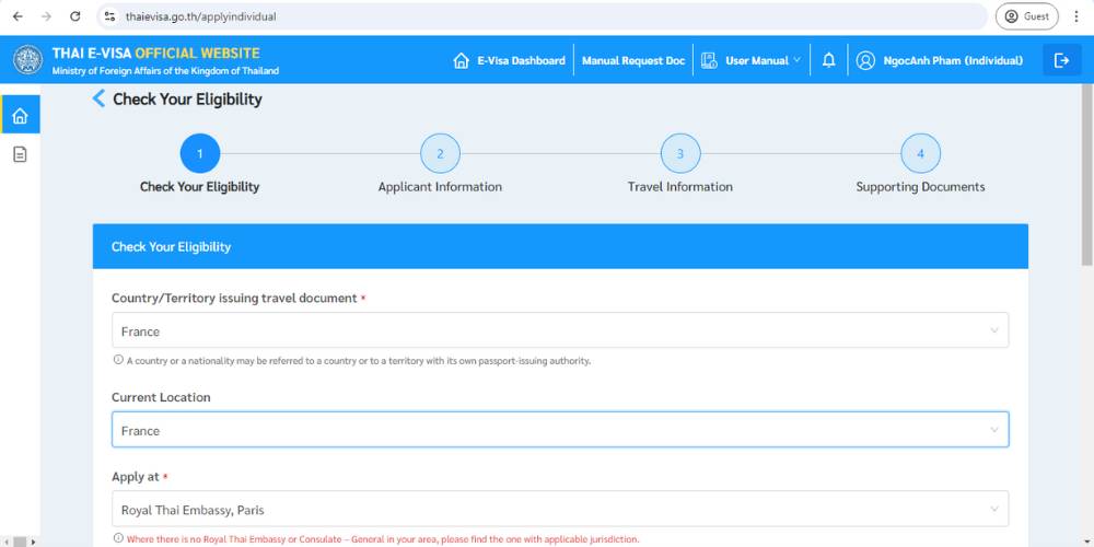 étape pour demander e-visa Thaïlande