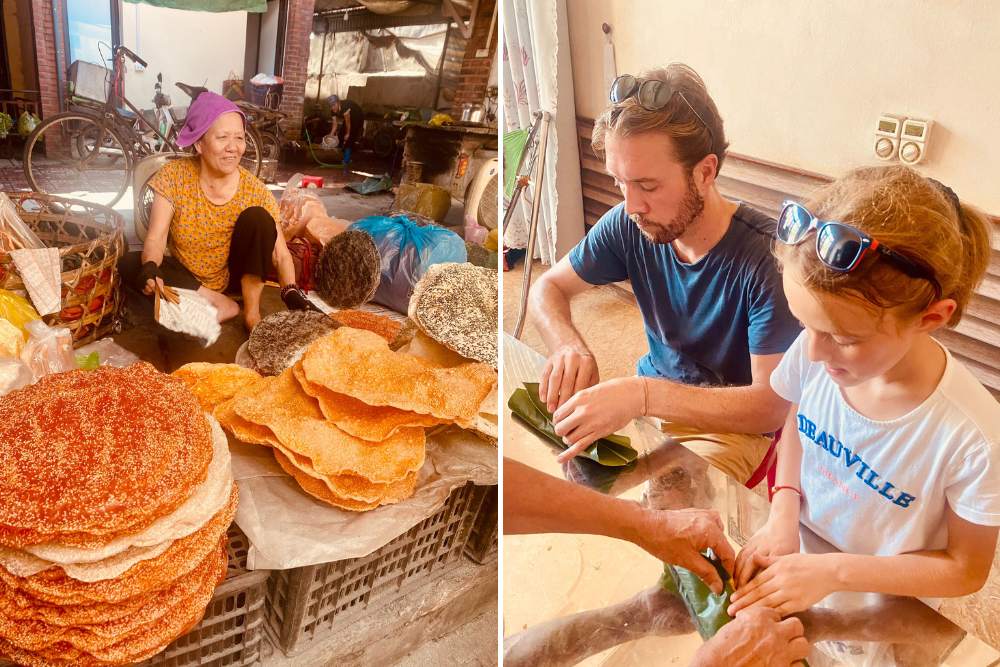 voyageurs visitent un marché local et participent à un cours de cuisine au Vietnam