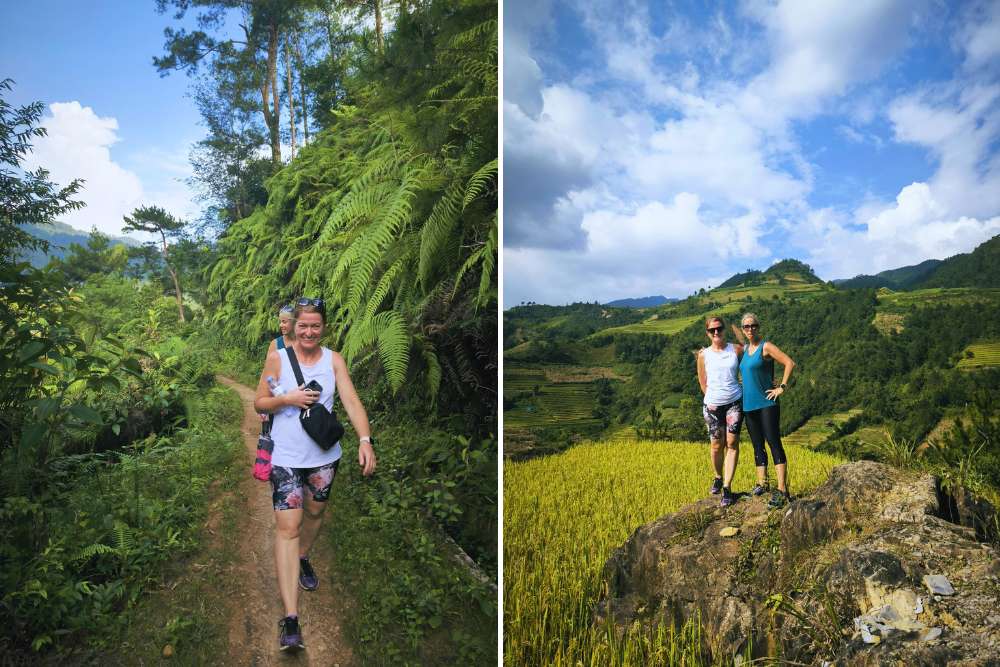 voyageuses d'Asiatica Travel font de la randonnée dans le nord du Vietnam