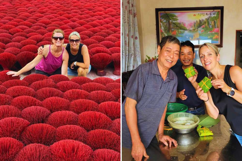 voyageuses visitent le village d'encens et participent à un cours de cuisine au Vietnam en septembre
